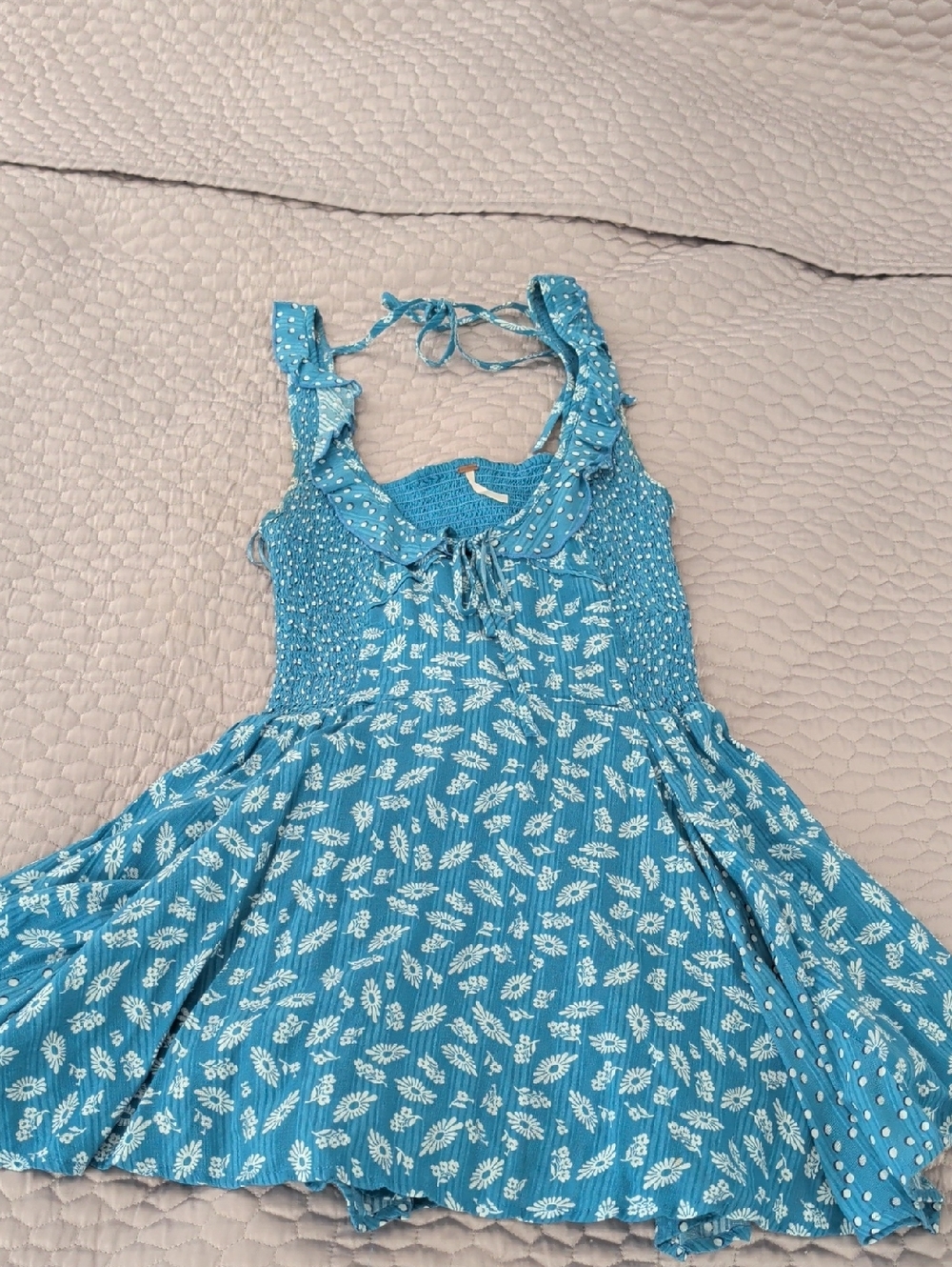 Free People Blue Floral Smocked Mini Dress